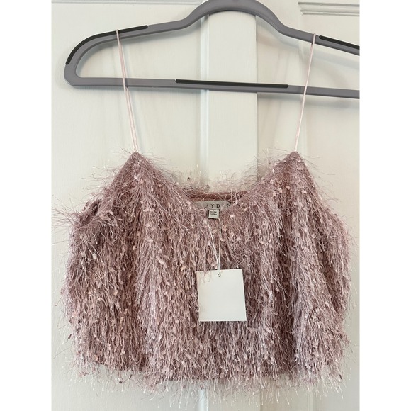 Hayden Tops - HAYDEN MAUVE Feather Fringe Cami Crop Top Size S